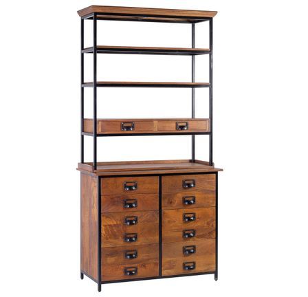 Bibliothèque industrielle TOUKA en bois de manguier et fer noir