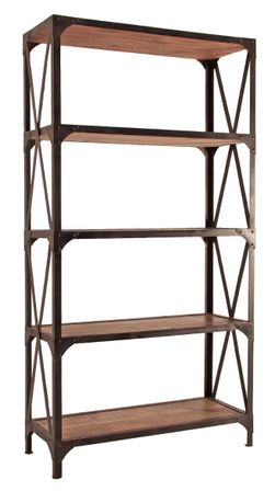 Bibliothèque manguier massif foncé et métal noir Edith