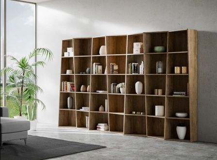 Bibliothèque moderne déstructurée en bois Brika