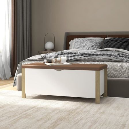 Boîte de rangement et coussin Blanc/chêne 105x40x45cm