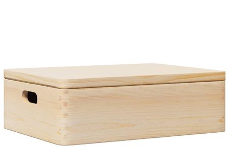 Boîte de rangement RIKO en bois de pin massif – 10 L avec couvercle et poignées