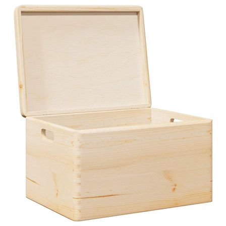 Boîte de rangement RIKO en bois de pin massif – 19 L avec couvercle et poignées