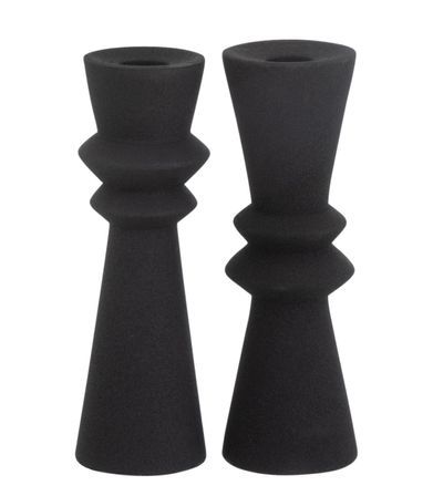 Bougeoir moderne aluminium noir assortiment de 2 Lio H 18 cm
