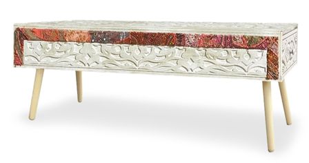 Banc de rangement 2 tiroirs bois blanc et tissu Adidja 140 cm