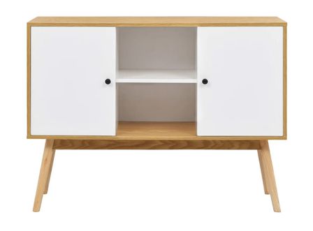 Buffet 2 portes 2 niches bois blanc et pieds caoutchouc clair Kitsa
