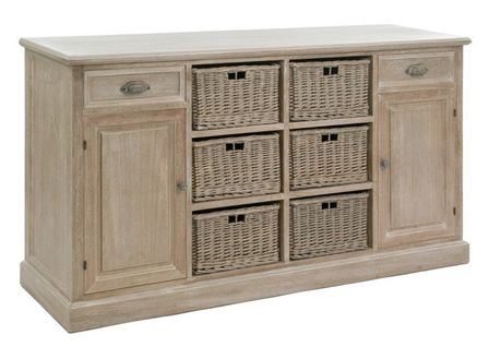Buffet 2 portes 2 tiroirs bois massif foncé Betino L 158 cm