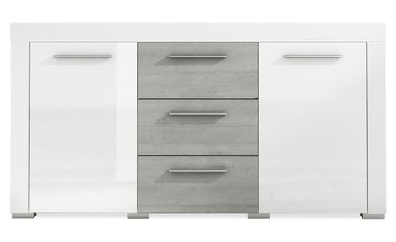 Buffet 2 portes 3 tiroirs bois blanc et effet béton Amora