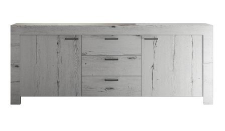 Buffet 2 portes 3 tiroirs mélaminé chêne gris Saxo L 210 cm
