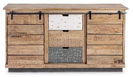 Buffet 2 portes 3 tiroirs VINTA – bois massif de manguier – 150 x 38 cm