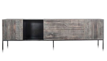 Buffet 3 portes 2 tiroirs chêne massif gris antique Zarka 225 cm