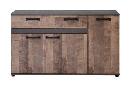 Buffet 3 portes 2 tiroirs marron et gris mélaminé Florence L 142 cm