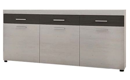 Buffet 3 portes 3 tiroirs bois blanc et gris Michou