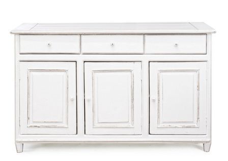 Buffet 3 portes 3 tiroirs KOLITA 150 cm – Bois massif blanc patiné