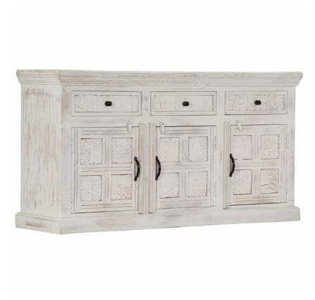 Buffet 3 portes 3 tiroirs manguier massif blanc Vek