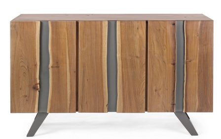 Buffet 3 portes DENIA 145 cm - Bois massif d'acacia & pieds acier gris
