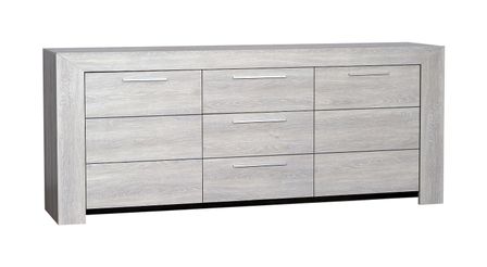 Buffet 3 portes 1 tiroir bois chêne cérusé gris Kathy 220 cm