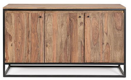 Buffet 3 portes NARTAN 132 cm - Bois clair de Sheesham & acier noir