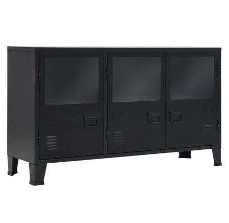 Buffet 3 portes vitrées métal noir industriel Kibane