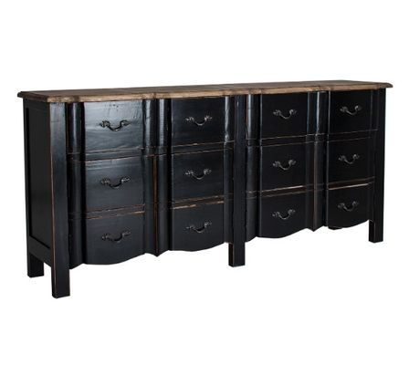 Buffet 4 portes 4 tiroirs pin massif recyclé noir Lo