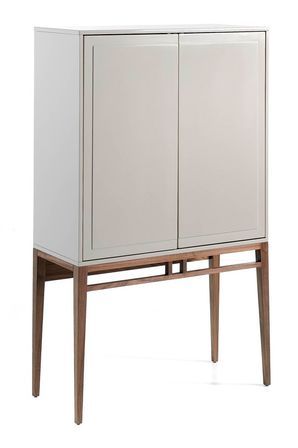 Buffet 4 portes en bois plaqué de de noyer blanc crème Janio