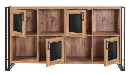Buffet 4 portes et 4 niches bois naturel et acier noir Lika 164 cm
