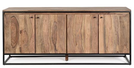 Buffet 4 portes KLAZIK 175 cm bois clair de Sheesham et acier noir Klazik