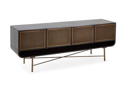 Buffet 4 portes métal noir et pieds métal doré Hanna