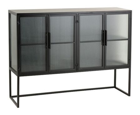 Buffet 4 portes métal noir et verre Verde L 120 cm