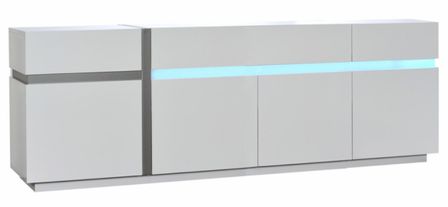 Buffet 4 portes réversibles bois laqué blanc à led Kartz