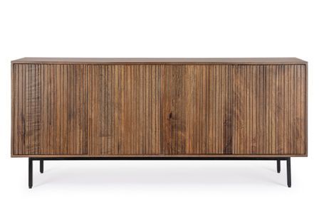 Buffet 4 portes TADITA 170 cm – Bois de manguier marron & pieds acier noir