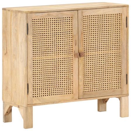 Buffet 80x30x73 cm Bois de manguier massif et canne naturelle