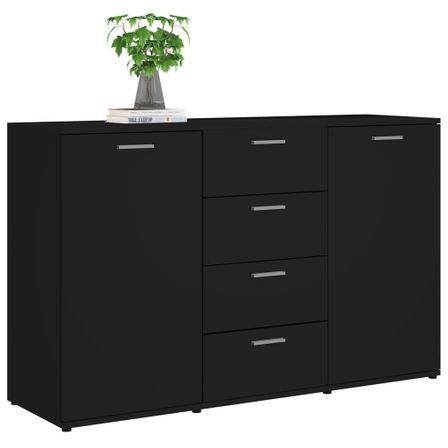 Buffet noir brillant 2 portes et 4 tiroirs Vendôme 120 cm