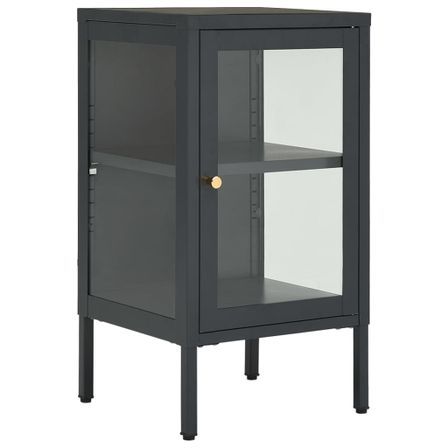 Buffet Anthracite 38x35x70 cm Acier et verre
