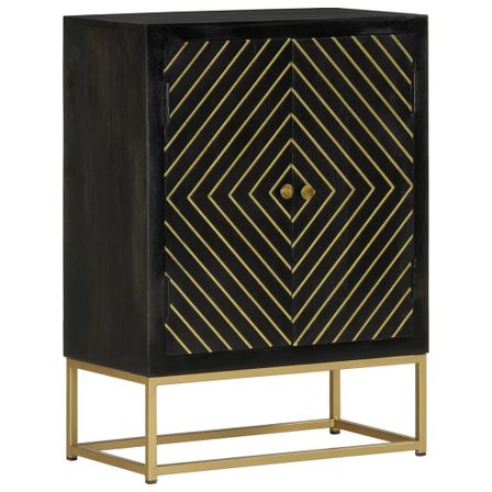 Buffet avec 2 portes noir et doré 55x30x75 cm manguier