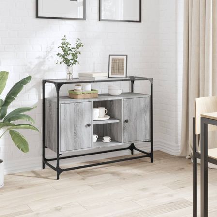 Buffet avec dessus en verre sonoma gris bois d'ingénierie