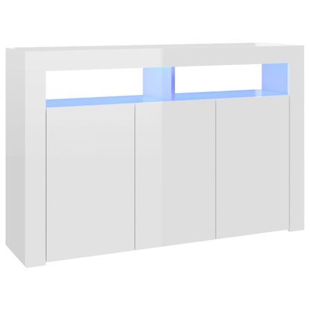Buffet avec lumières LED Blanc brillant 115,5x30x75 cm