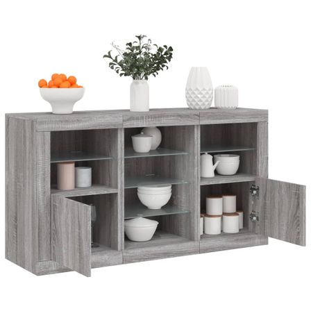 Buffet avec lumières LED sonoma gris 123x37x67 cm
