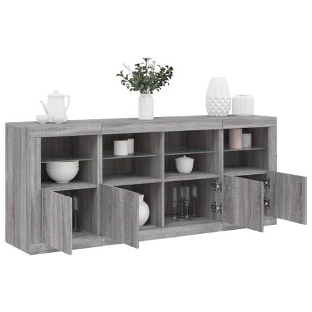 Buffet avec lumières LED sonoma gris 163x37x67 cm