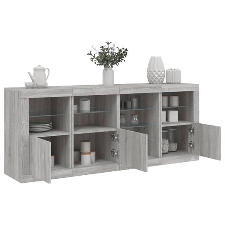 Buffet avec lumières LED sonoma gris 164x37x67 cm