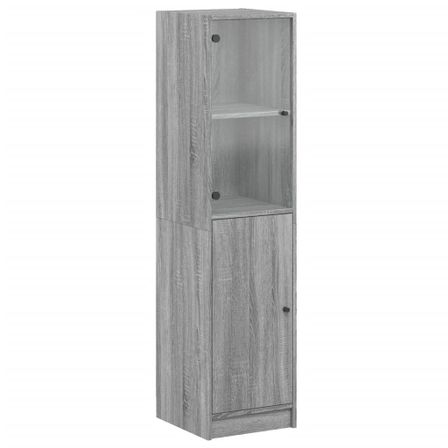 Buffet avec porte en verre sonoma gris 35x37x142 cm