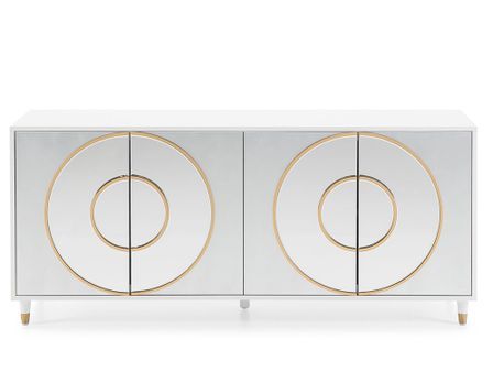 Buffet blanc art déco façade miroir et métal doré ROTHMAN