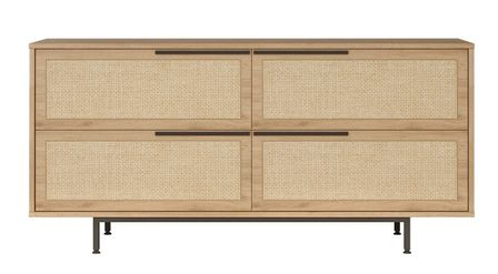 Buffet bois et rotin 4 portes battantes Zenax 160 cm