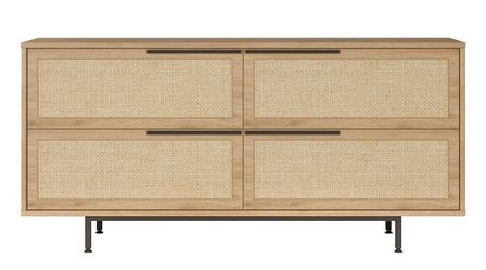 Buffet bois et rotin 4 portes battantes Zenax 160 cm