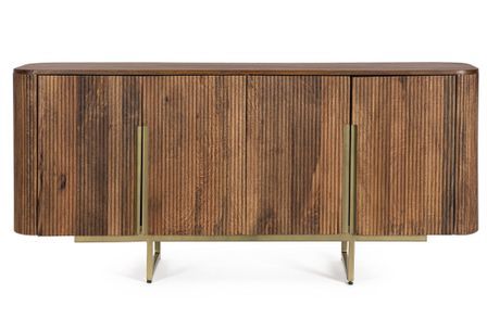 Buffet contemporain 4 portes VILAS 160 cm – Bois de manguier & pieds acier doré mat
