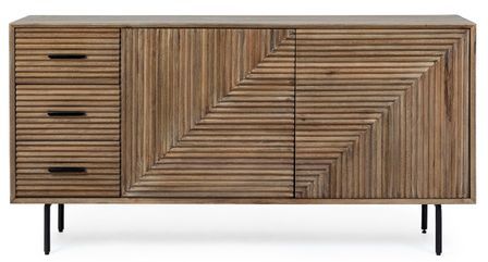 Buffet DARSEY – 2 portes & 3 tiroirs, bois massif naturel & pieds acier noir