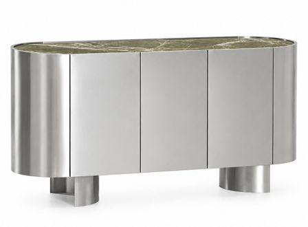 Buffet design LUNAIRE 160 cm – Luxe contemporain en acier inoxydable brossé