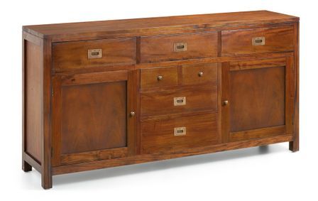 Buffet en bois d'acajou massif FALKANE 170 cm - 2 portes et 7 tiroirs