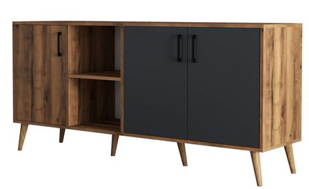 Buffet en bois foncé et anthracite 4 portes Texane 180 cm
