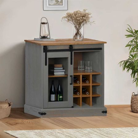 Buffet HALDEN porte coulissante gris 80x40x80 cm bois massif