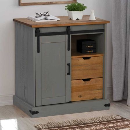 Buffet HALDEN porte coulissante gris 80x40x80 cm bois massif